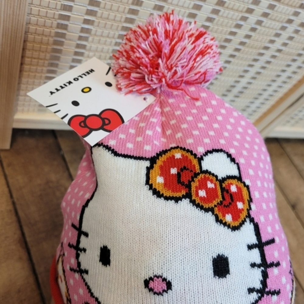 Hello Kitty Pink and Red Holiday Knit Beanie/ Hat - Picture 3 of 8